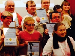 Award winners recieving Dolphin's Den Certificates