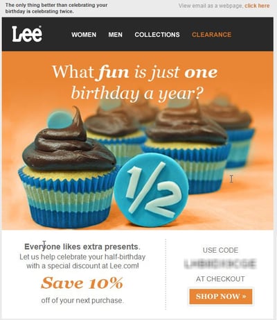 Lee offers half-birthday special discount or deal