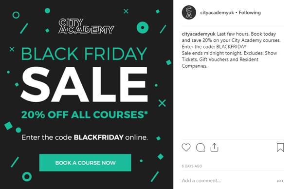 City Academy Black Friday promo Instagram
