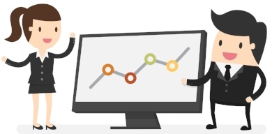 Man and woman pointing at graph debating learning strategy