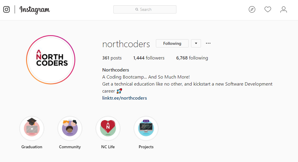 North Coders Instagram stories example