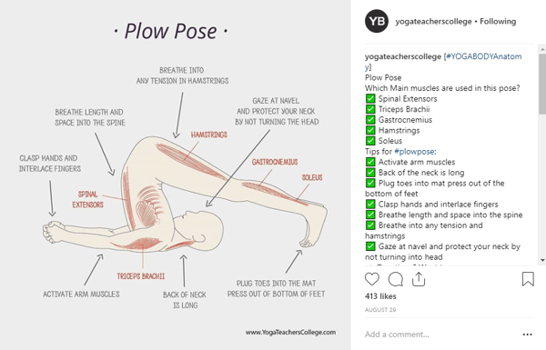 Yoga Teachers College Instagram post adding value