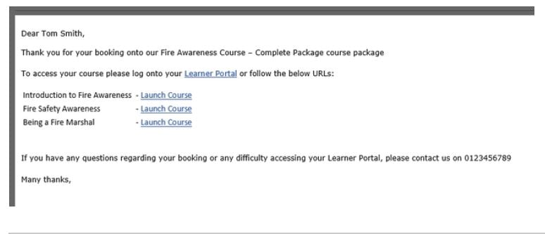 elearning booking emails 