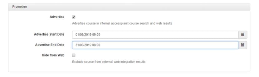 accessplanit system, course date range box