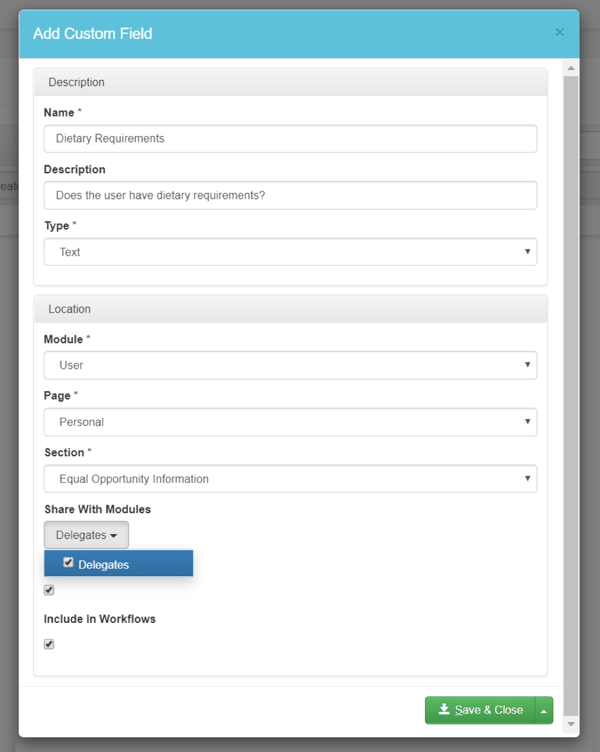 custom fields inside accessplanit training management software