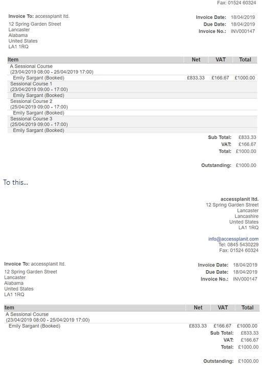 hiding sessions from invoice accessplanit tms