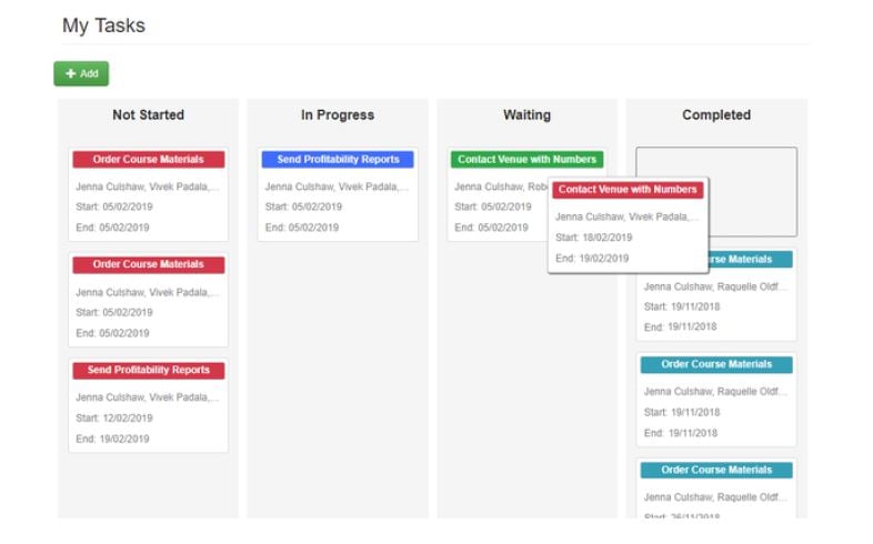 training management system task board