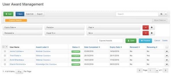 user award management screenshot