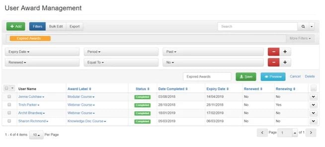 user award management screenshot
