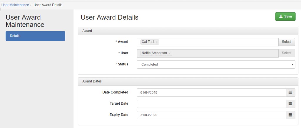 user award management example