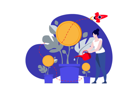 Cost and ROI illustration man watering money plant