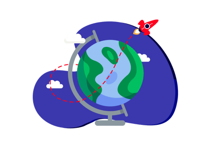 accessplanit globe illustration with rocket