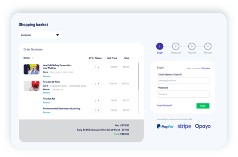 shopping basket within accessplanit TMS