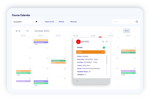 course calendar within training management system