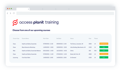 live feed of accessplanit course booking software