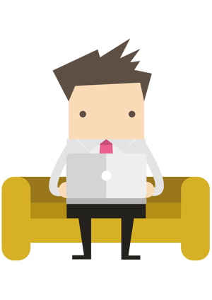 Happy customer sat on sofa