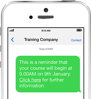 SMS course reminder in training management system