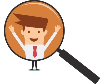 Man looking into training company software through magnifying glass