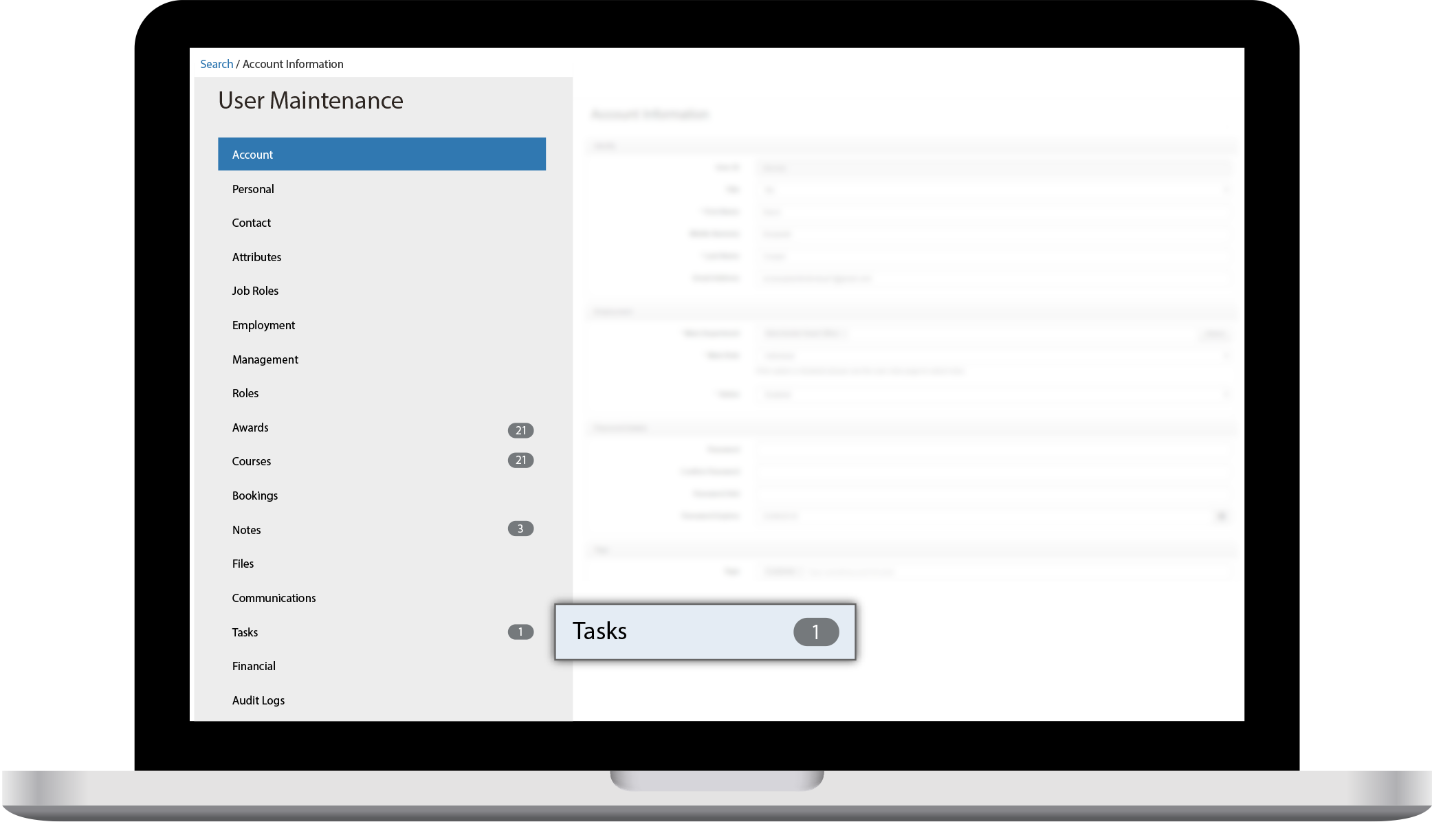 managing admin processes on a training management software system
