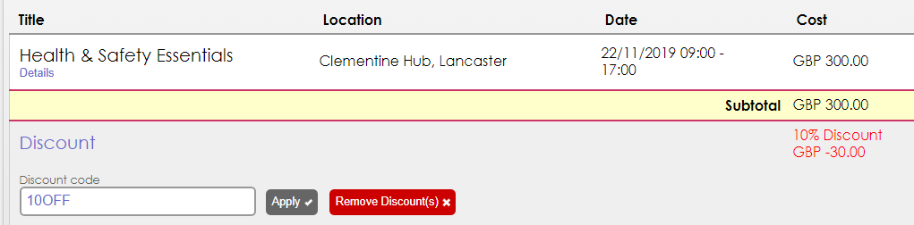 a Shopping Basket with Discount code applied
