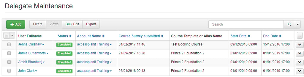 Survey functionality in accessplanit training management software