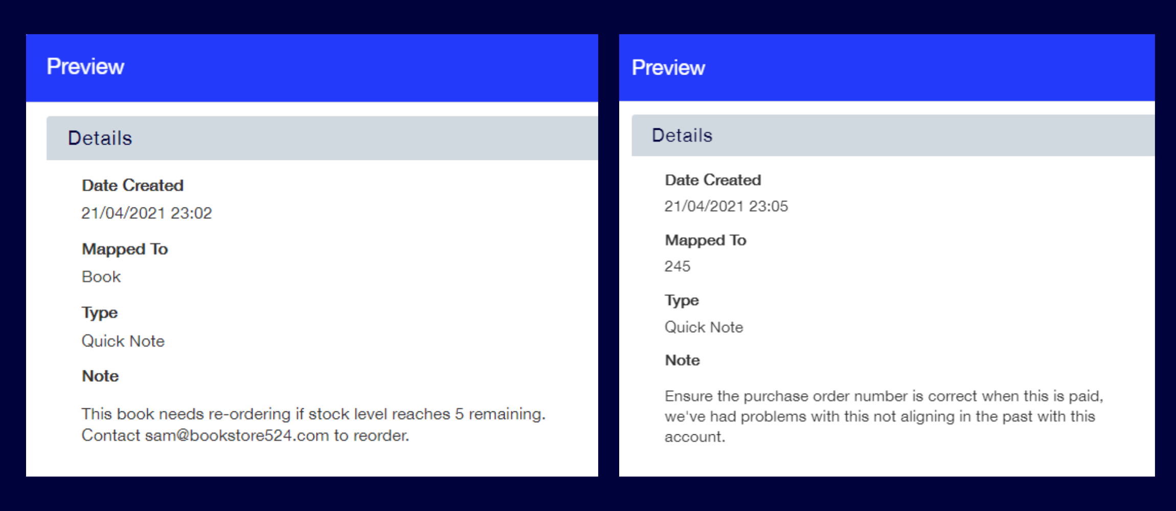 examples of changes to purchases and finance notes