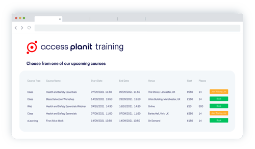 accessplanit website feed for online booking and payment
