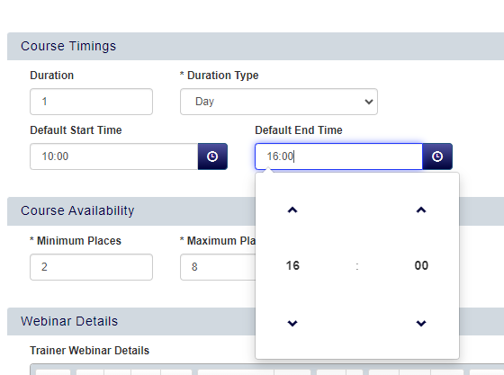 default start end times