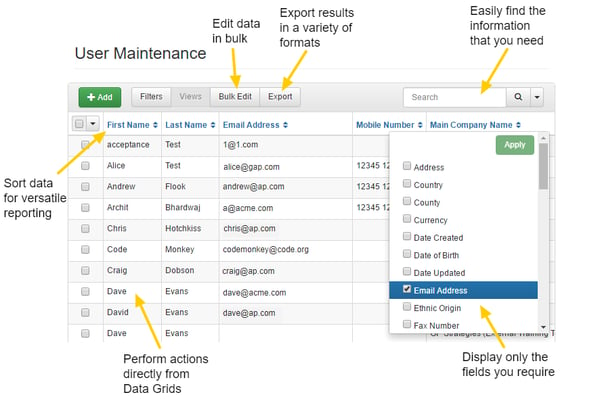 Training Software Data Grid