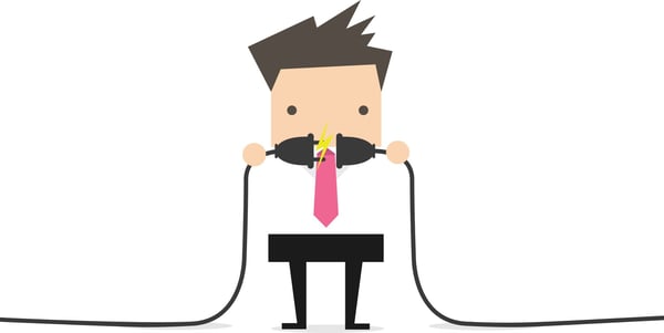 Man with two Electric Plugs representing learning management system connectivity 